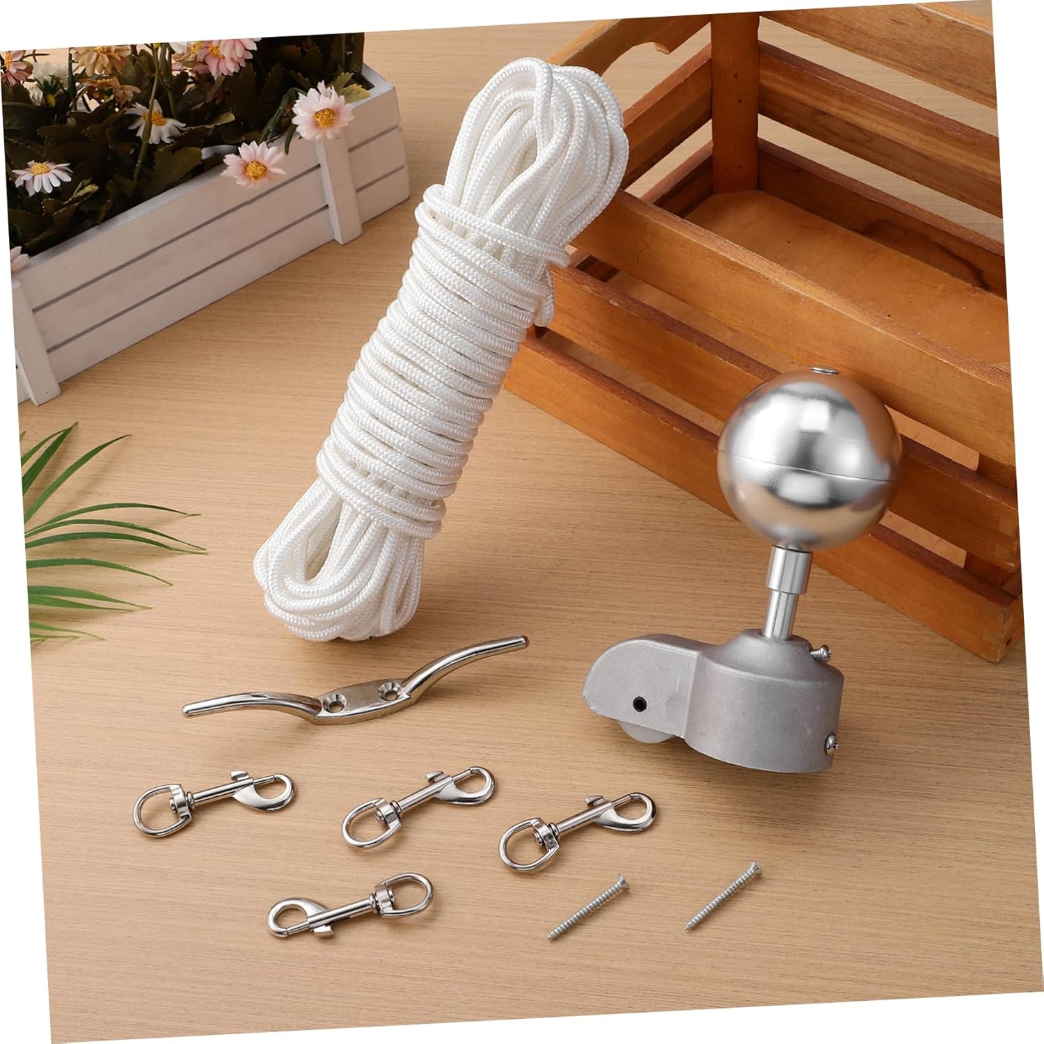 Kisangel 1 Set Flagpole Replacement Parts Kit Metal Hardware with Cleat Halyard and Topper for Outdoor Flagpole Maintenance and Repair