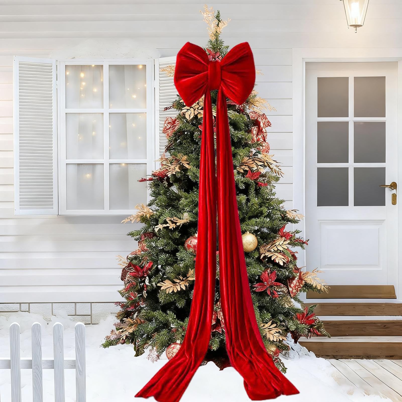 Lazo para Remate del Árbol,Decoraciones De De Terciopelo - Lazo Gigante De Árbol De Navidad | para Exterior Interior Valla Escalera Frontal Fondo Hogar Fiestas Otoño San Valentín
