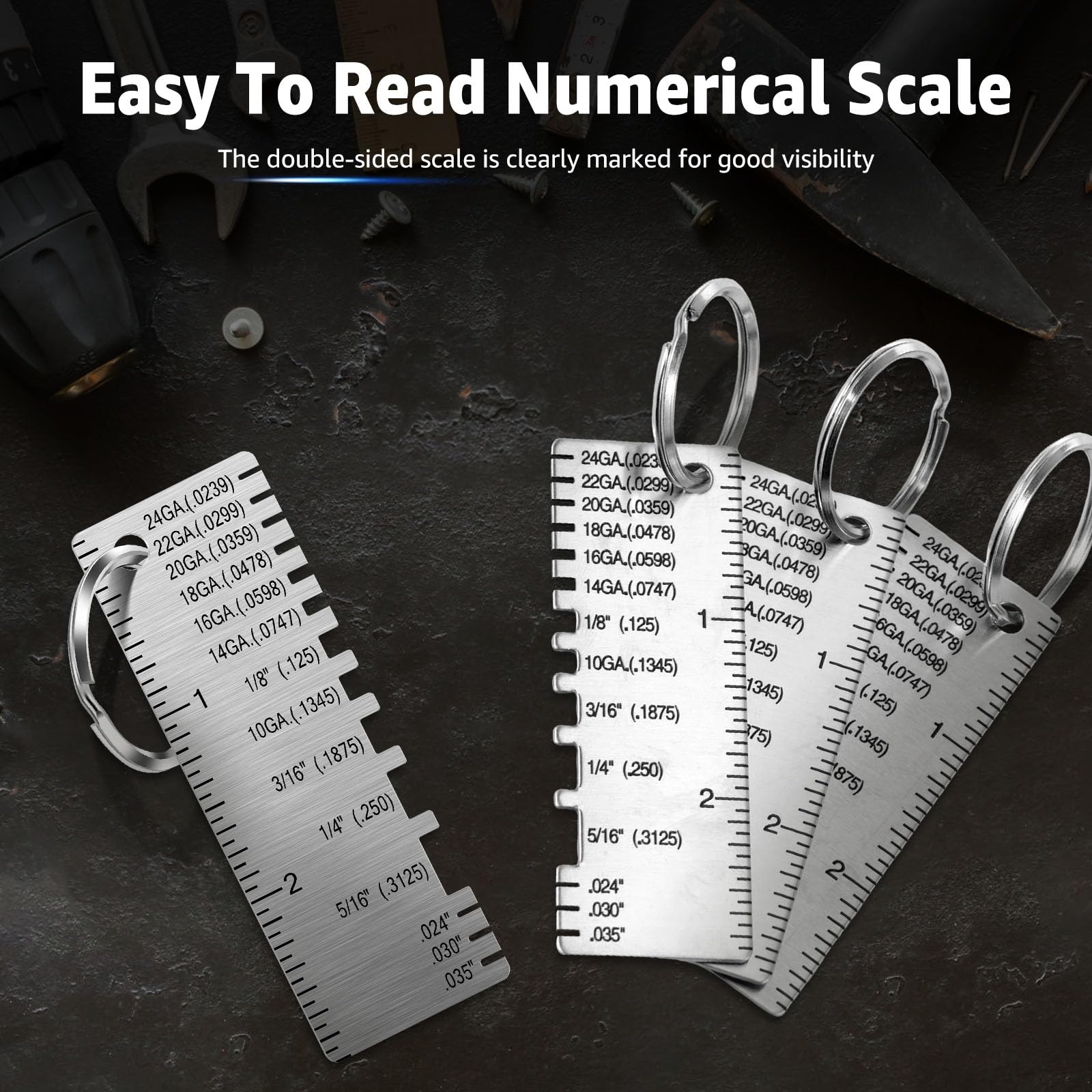 WhSunVo Metal Sheet Thickness Gauge Solid Easy to Read Metal Gauge Tool Practical Stainless Steel Thickness Gauge Portable Wire Thickness Gauge for Welding