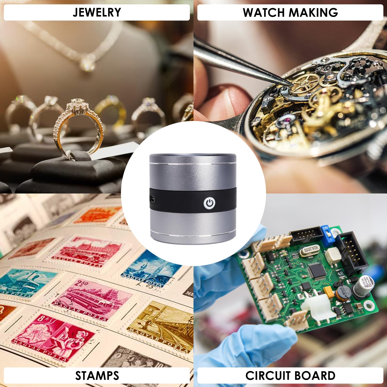Edelsteinlupe mit 10-facher Vergrößerung, Präzisionslupe mit 30-mm-Objektiv, Dual-LED- und UV-Licht, tragbares Aluminiumlegierungs-Design, Typ-C USB wiederaufladbar, kompakt für Gemologen und Sammler