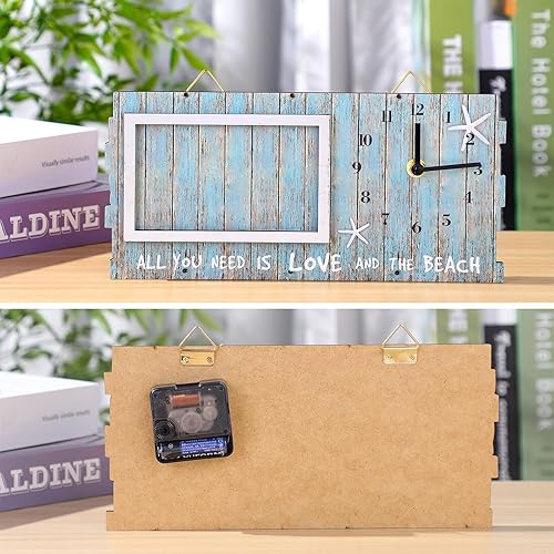 Miniatura 5 de Blulu Reloj de pared con temática de playa, reloj de pared decorativo de madera, reloj de pared rústico con marco de fotos, reloj de fotos de
