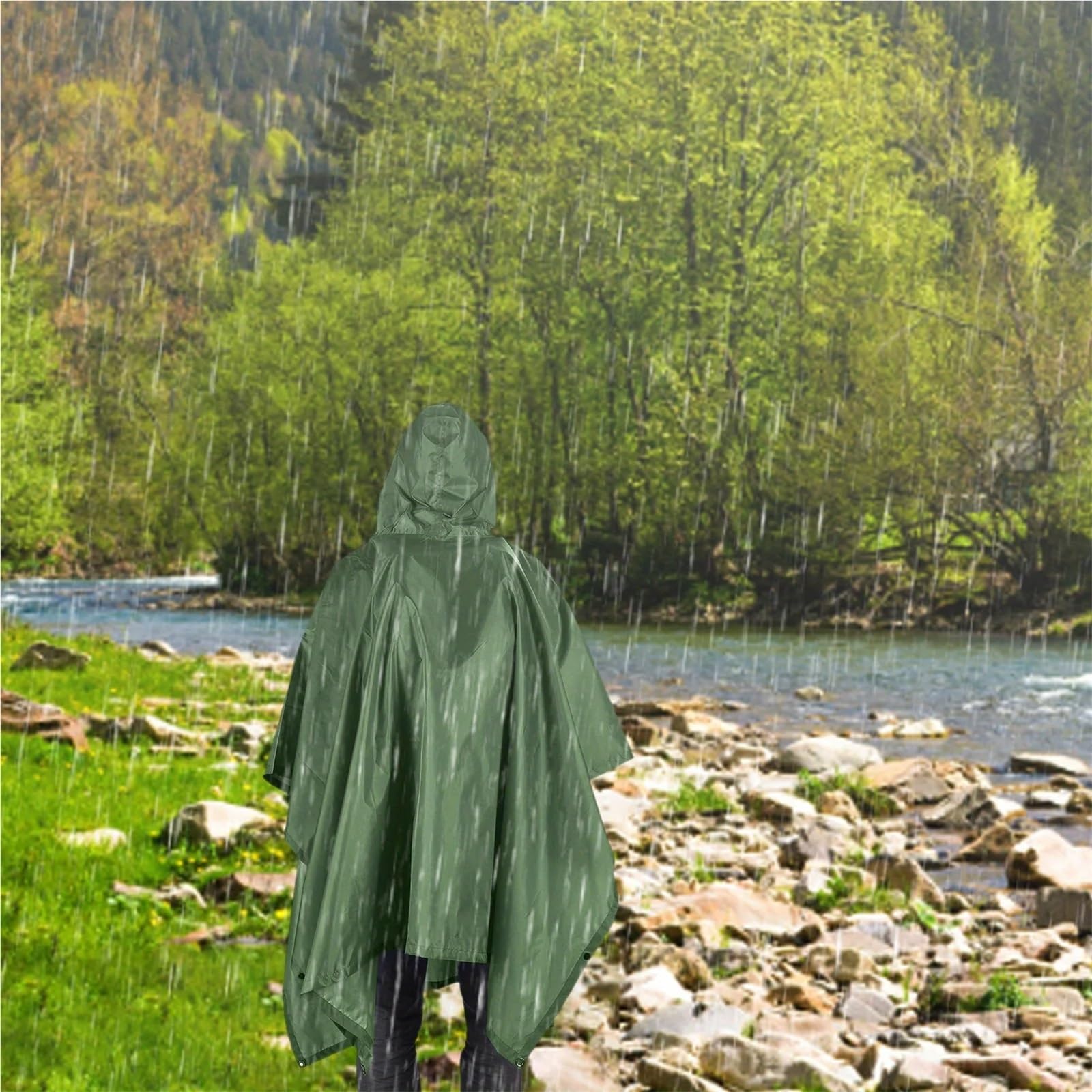 Poncho de Lluvia Poncho de Lluvia con Capucha y Bolsillo, Ligero, Impermeable, Chaqueta de Lluvia, Refugio Solar for Hombres y Mujeres, Camping, Senderismo y Viajes.