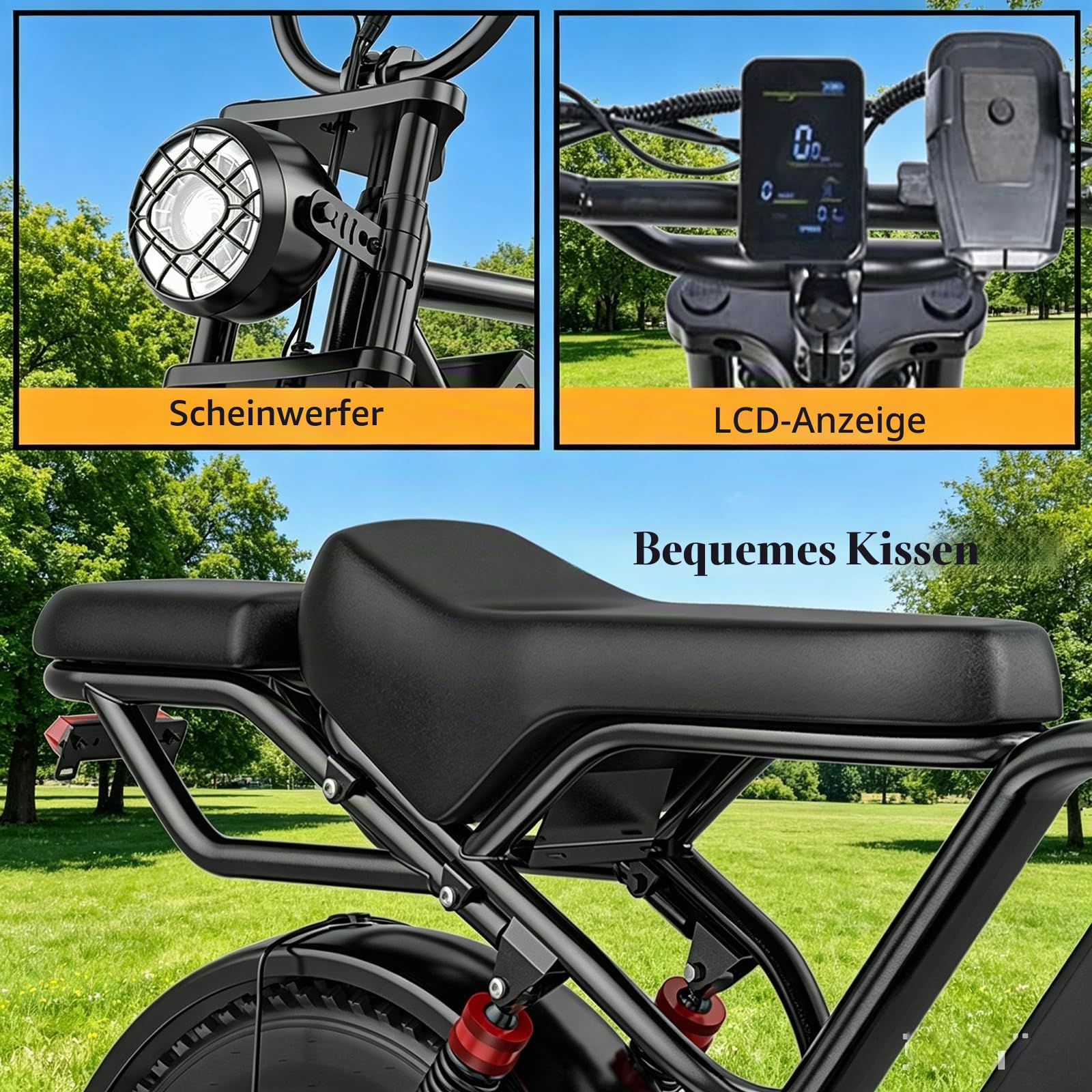 BK20 Elektrofahrrad für Erwachsene, 48 V, 20 Ah, herausnehmbarer Akku, Mountainbike mit 20×4-Zoll-Breitreifen, Reichweite 50–100 km, Doppelscheibenbremsen, doppelte Federung, 7 Gänge