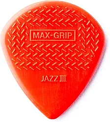 Palheta de guitarra Dunlop 471P3N Max Grip Jazz III, vermelho, pacote com 6