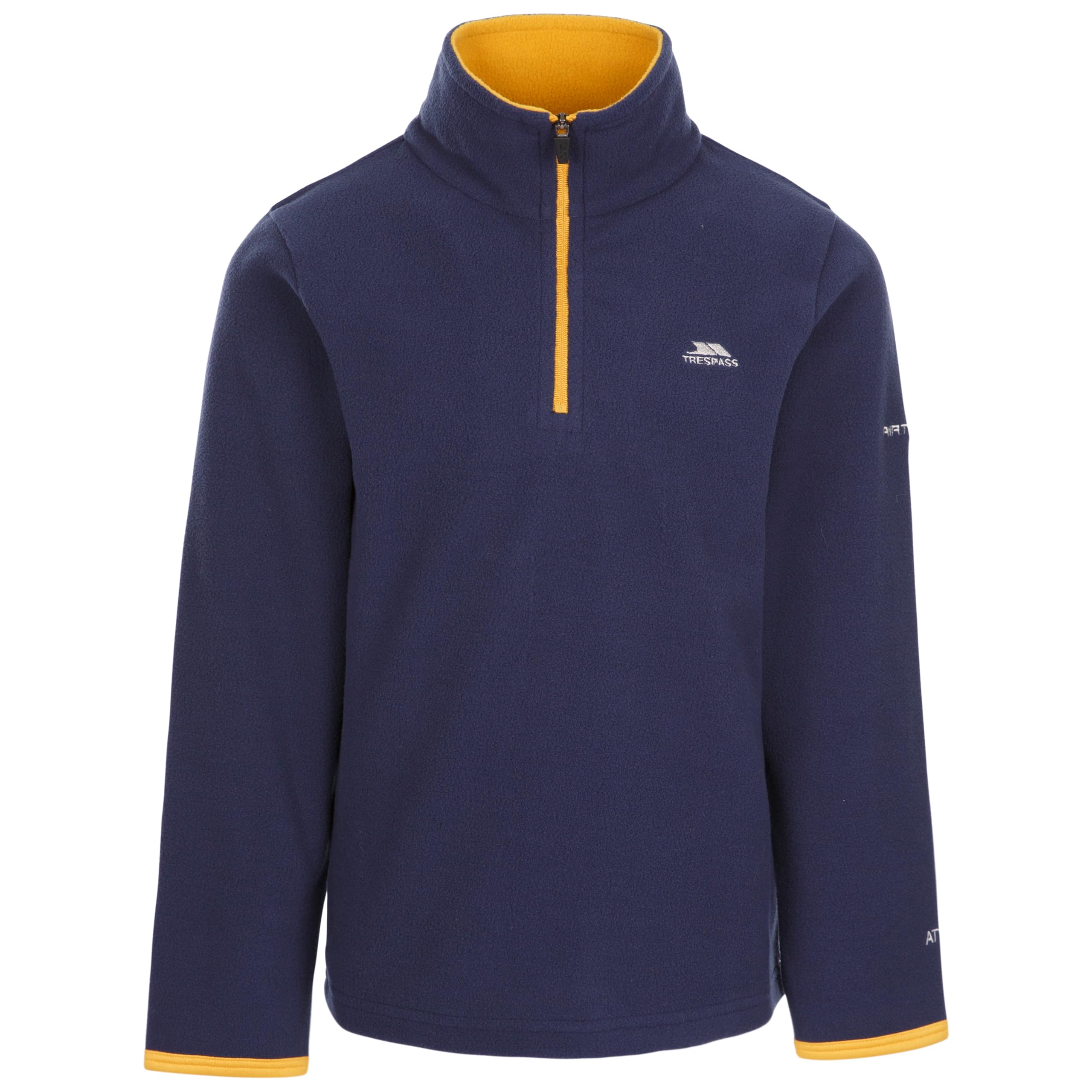 Trespass Boys Navy Fleece Jumper - Lightweight Warm Half Zip Pullover With Contrast Binding On Cuffs, Contrast Inner Collar, 1/2 Zip In Contrast Colour, 100% Polyester Microfleece