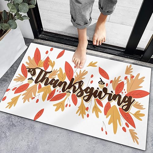 Miniatura 1 de Bath Rugs Entrance Non Slip Front Door Mat Fall Thanksgiving Maple Leaves Kitchen Carpets Watercolor Autumn Leaf on White Floor Mats for Bathroom