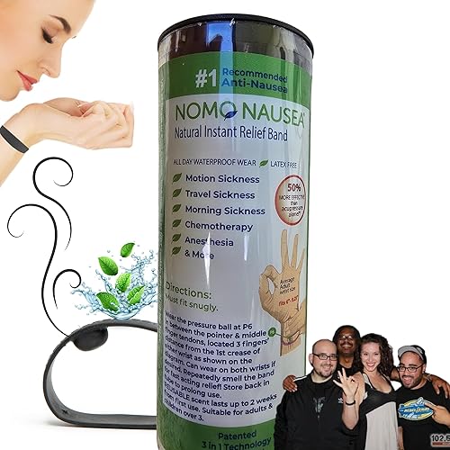 Miniatura 6 de NOMO Pulsera de alivio de náuseas, banda para mareo con menta y acupresión, banda de alivio de náuseas de 30 segundos, pequeña a pequeña (2 unidades