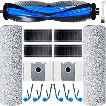 Accessory Set for Ecovacs Deebot T80 Omni/X8 PRO OMNI/X8 Omni Robot Vacuum Cleaner Parts, 1 Roller Brush, 2 Mop Cleaning Roller, 4 Filters, 6 Side Brushes, 2 Dust Bags, 1 Cleaning Brush