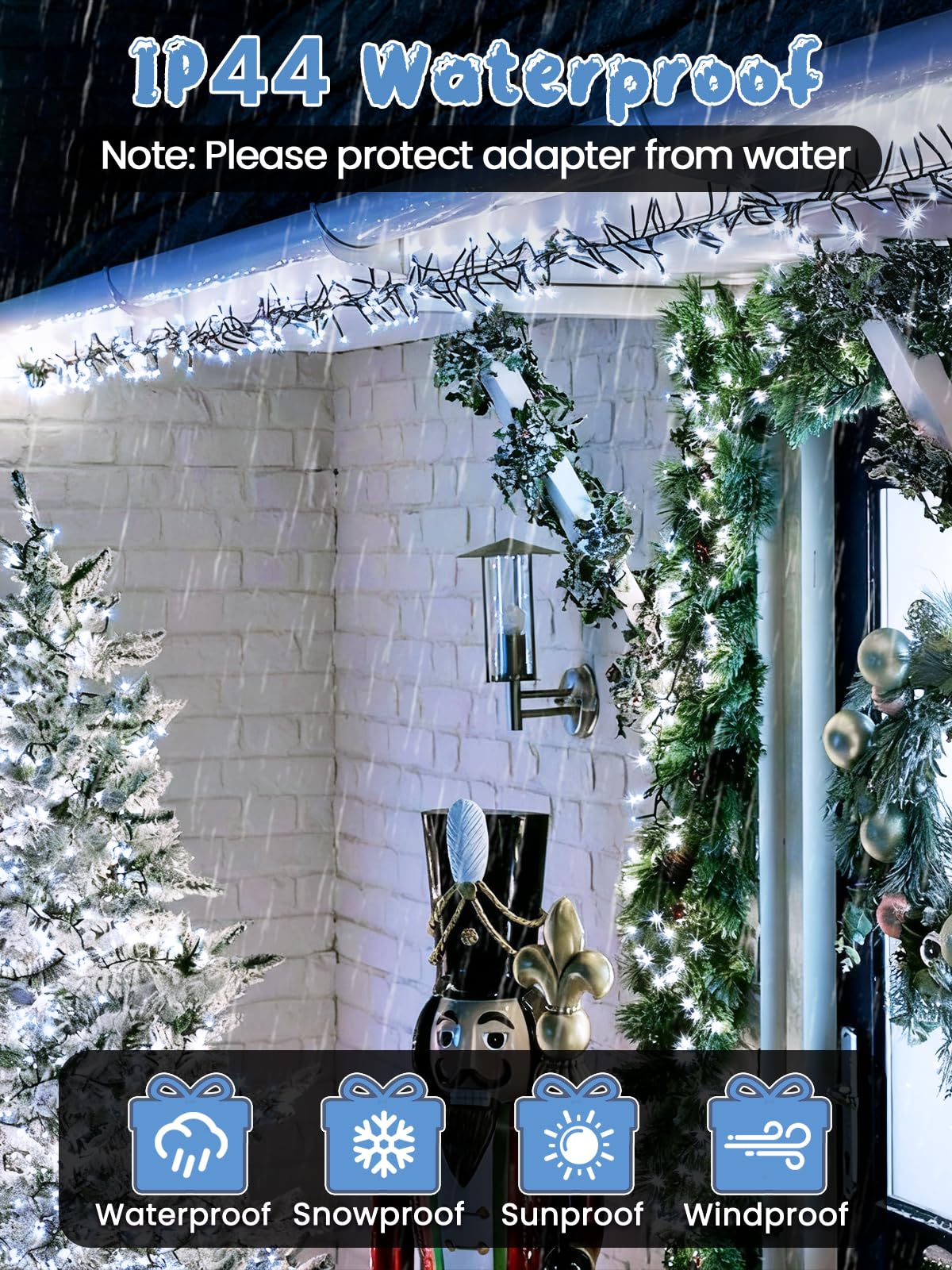 Guirnalda de luces LED de Navidad de 100 pies, 2000 luces LED de petardo con control remoto, 8 modos y temporizador, luz parpadeante impermeable para interiores y exteriores, fiesta, patio, decoración