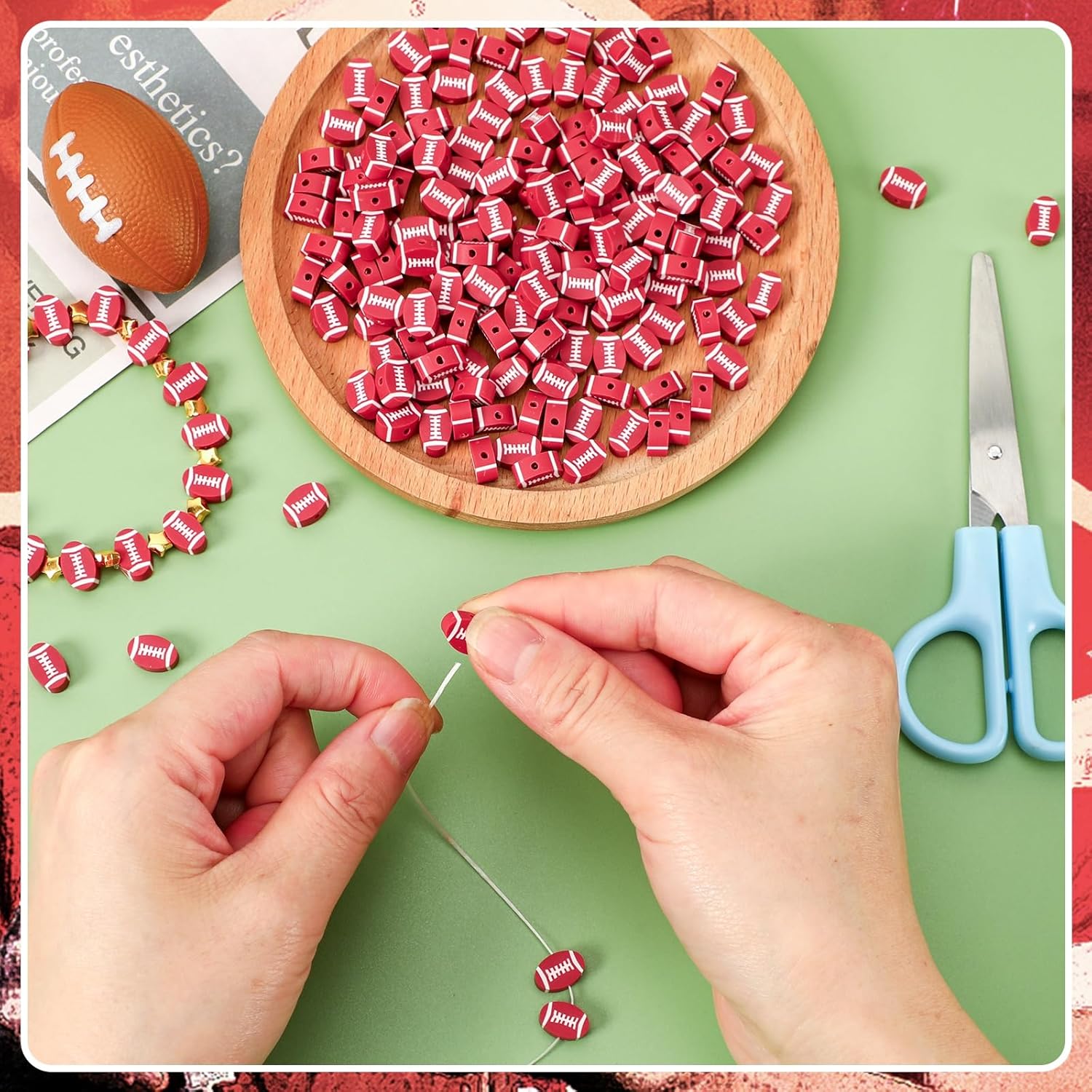 Augshy 300Pcs Football Color Oval Loose Beads for Jewelry Making, DIY Crafts and Handicrafts - Image 5