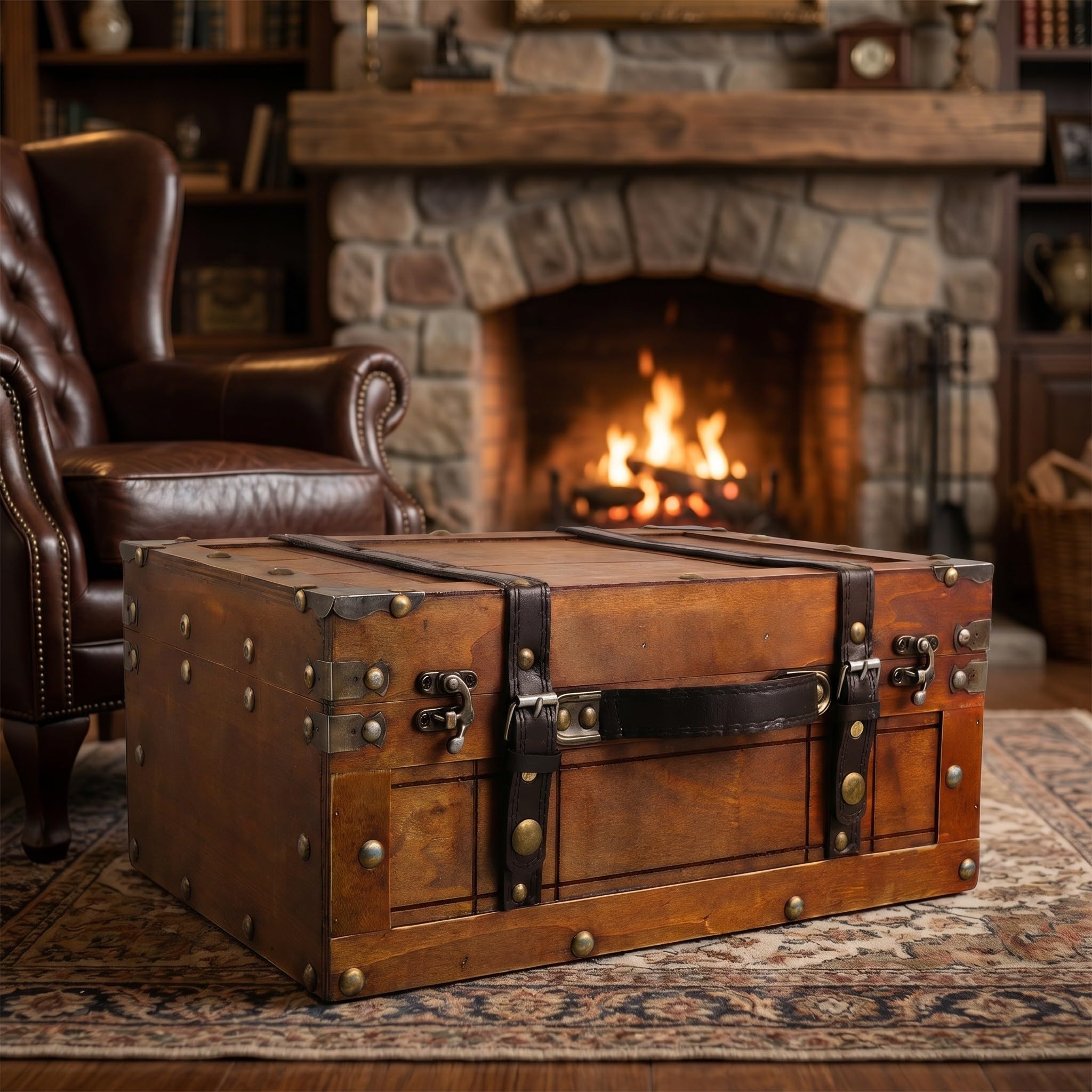 Unomor Baule Portatile in Legno Retrò con Chiusura Antica e Manico