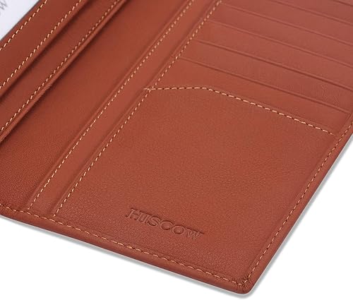 Miniatura 6 de HISCOW Cartera larga de cuero delgada para hombres y mujeres, piel de becerro italiana, cartera de bolsillo en el pecho para chequera, tarjetas de
