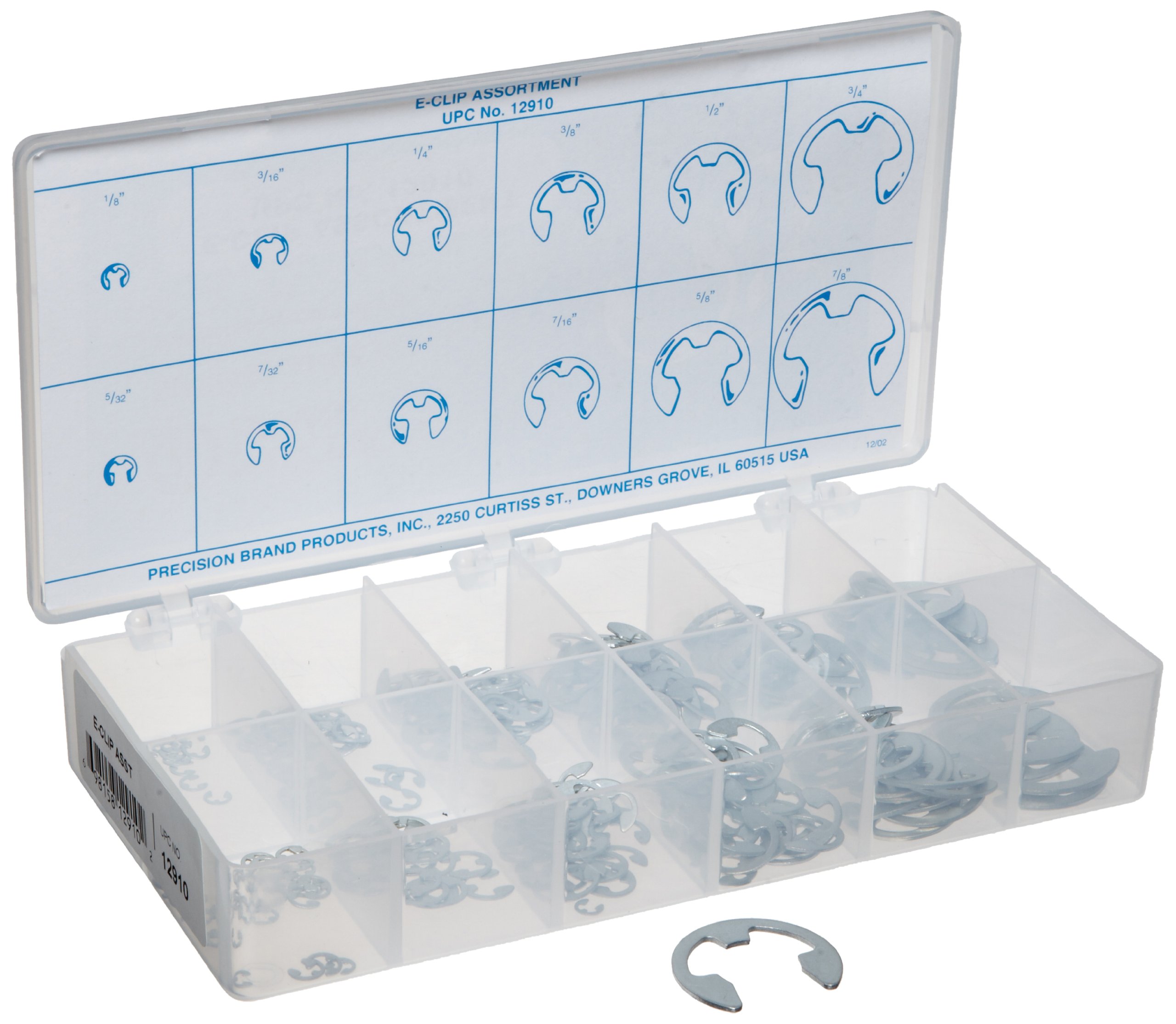 Carbon Steel External Retaining Ring Assortment (265 Pieces), Zinc Plated Finish, Inch, With Case