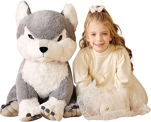 EARTHSOUND Juguete de peluche de lobo gigante de 23 pulgadas, juguetes suaves grandes y gigantes, de gran tamaño, esponjoso, de gran tamaño, regalos