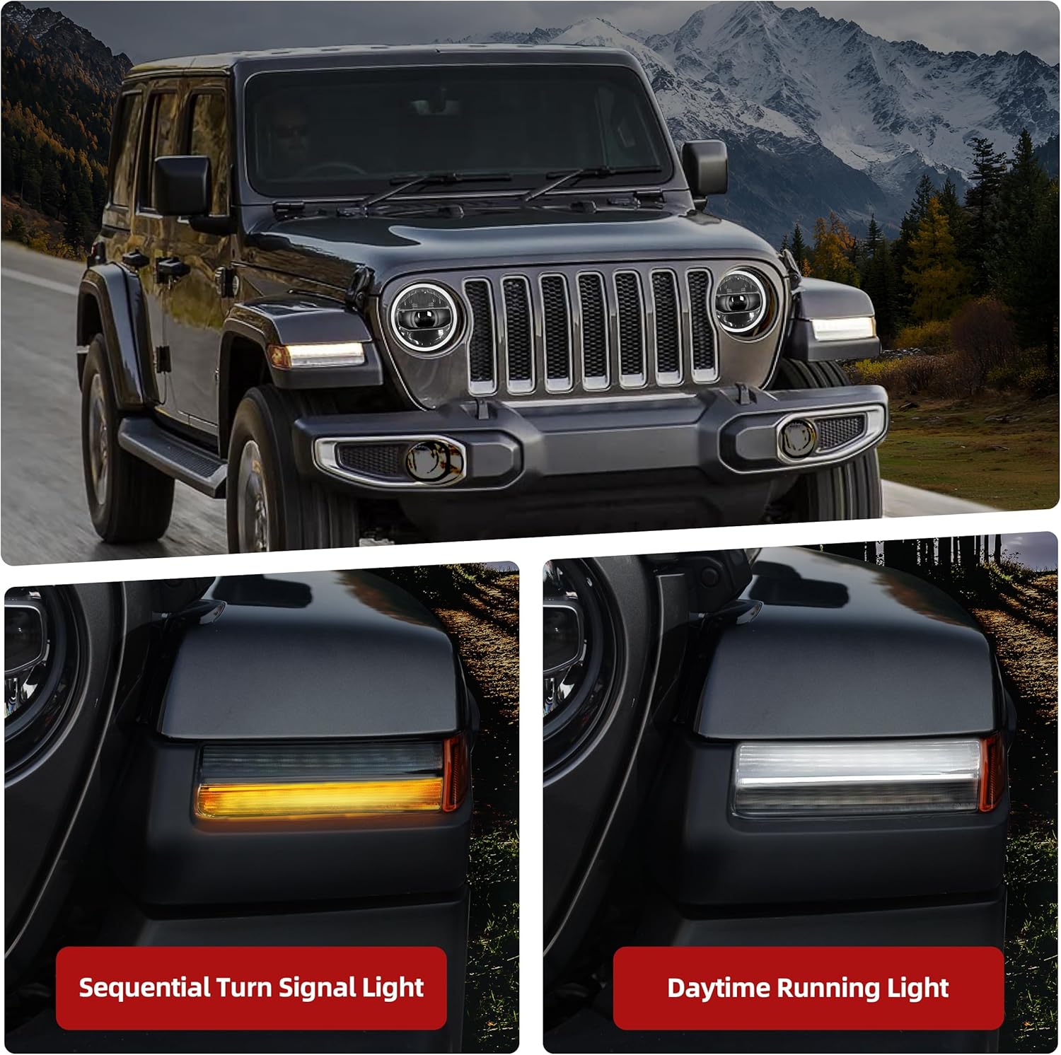 LED Sequential Flashing Turn Signal Lights Compatible with Jeep Wrangler JL Sport 2018-2024, Fender Lights Wheel Eyebrow DRL Lamps (Short Version, 1 Pair)