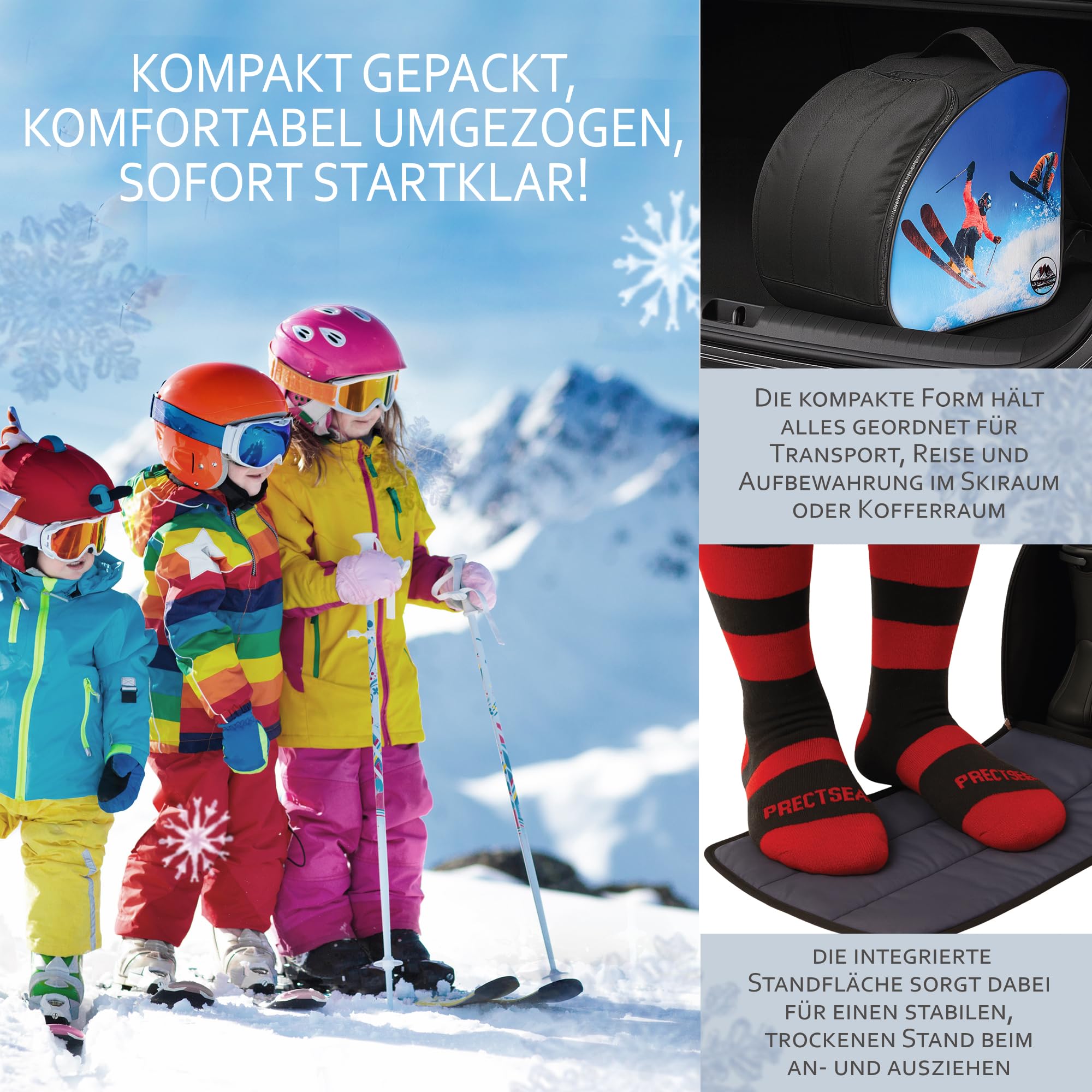 BambiniWelt by Rafael K. Kinder Skistiefeltasche [Ski-Schuh-Tasche für Kinder] Skiboots Rucksack integrierte Standfläche Platz für Boots Helm Skibrille Handschuhe Kinder-Skischuhrucksack