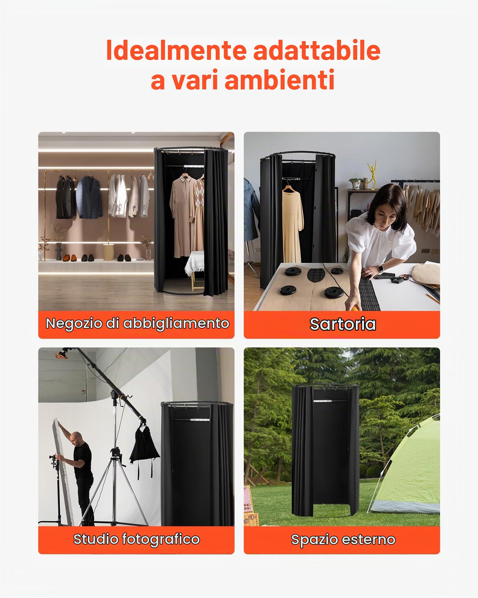 VEVOR Camerino di Prova da 100 x 95 x 200 cm Spogliatoio Portatile Mobile con Tende Spesse in Poliestere, Tenda Ombreggiante e Gancio, per Boutique, Centri Commerciali e Attività all'Aperto, Nero