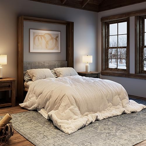 Bobve Farmhouse Murphy Bed Queen, 85" Wall Bed Folds to Save Space, Concealed Bed Frame with Hydraulic Rod and Wall Mounted Features for Apartment/Office/Guest Room