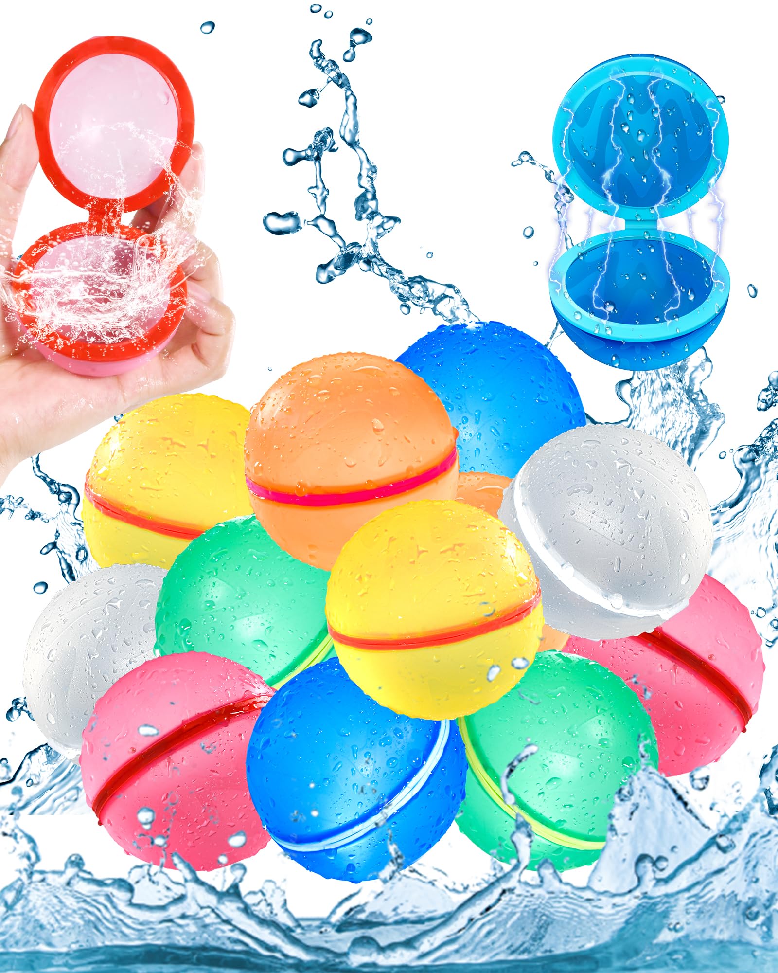 Globos de agua reutilizables, Globos de Agua Llenado Rapido, Juegos de Agua, Juguetes de Verano Aptos para Exteriores, Playa y Fiestas Acuáticas, Juguetes piscina para Niños y Adultos(16 piezas)