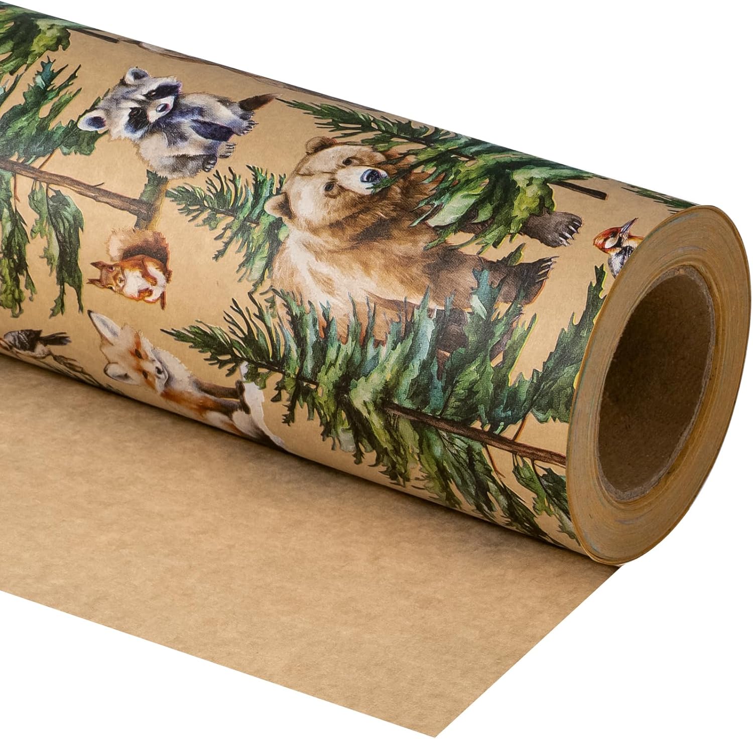 WRAPAHOLIC 30 Inch Jumbo Kraft Christmas Wrapping Paper - 30 Inch x 100 Feet Jumbo Roll Wild Animal Winterfall Watercolor and Christmas Tree Wrapping Paper Perfect for Holiday, Party Celebration