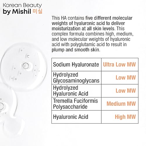Miniatura 6 de Suero de ácido hialurónico para la cara, ácido hialurónico mixto de alto peso molecular, 98% natural y 31% orgánico K Beauty. 1 onza líquida