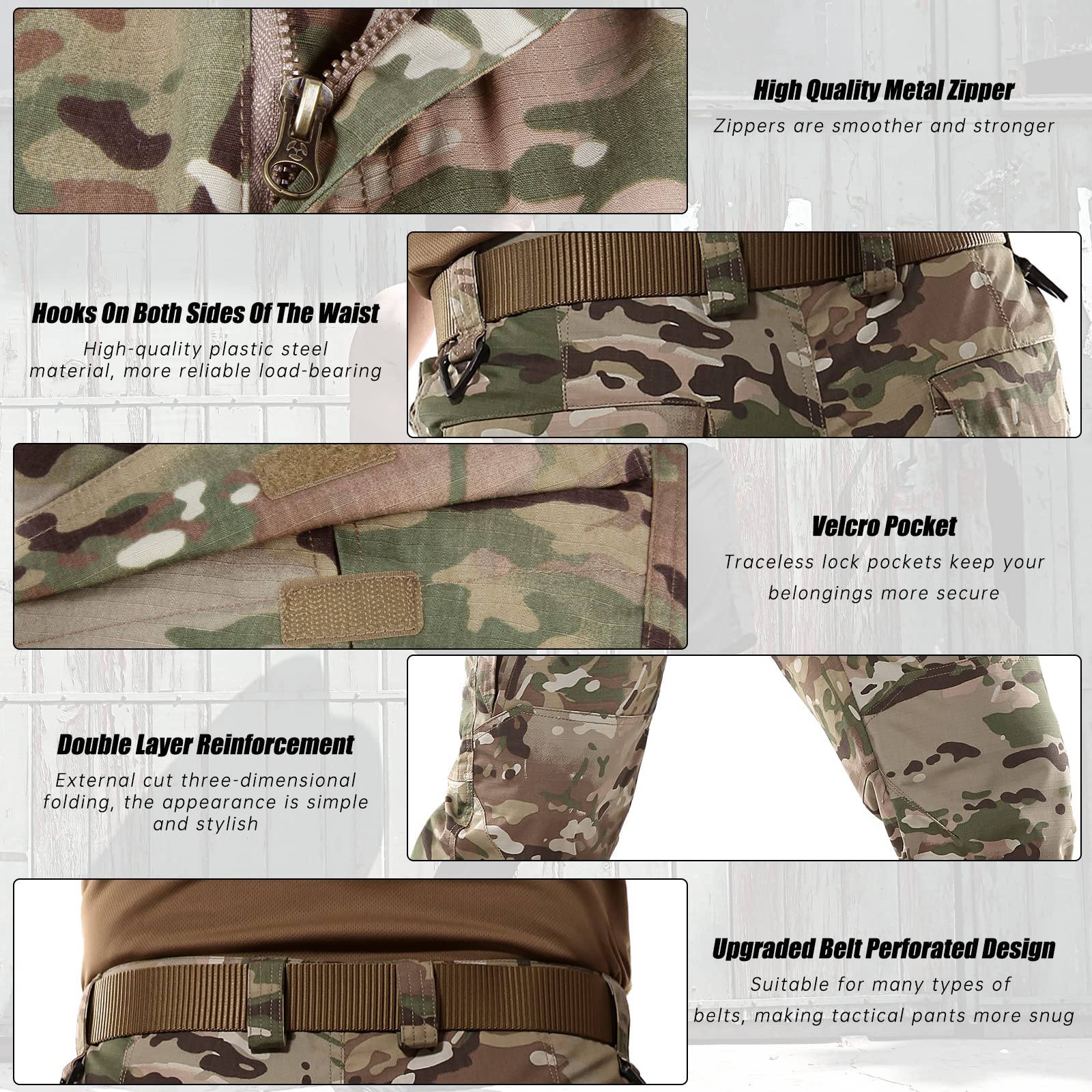 BWBIKE Hommes Tactique Militaire Pantalon Combat Paintball Pantalon en Plein Air Cargo Trainning Camo Works Pantalon (Pas de Ceinture), Noir