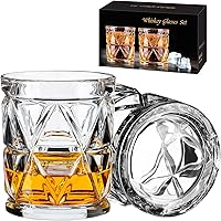 Ocean Ice Whiskey Glasses Set of 2 - 9.5oz Old Fashioned Rocks Glasses for Bourbon, Scotch, Cocktails - Dishwasher Safe, Lead-Free Crystal