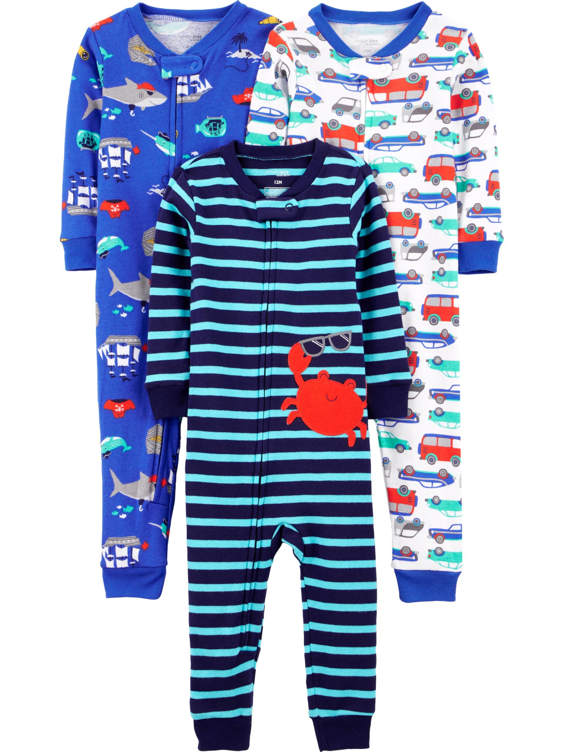 Simple Joys by Carter's Baby Boys' 3-Pack Snug Fit Footless Cotton Pajamas
