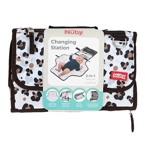 Miniatura 5 de Nuby Cambiador portátil para bebé, cambiador de limpieza rápida con almohada incorporada, estampado de leopardo