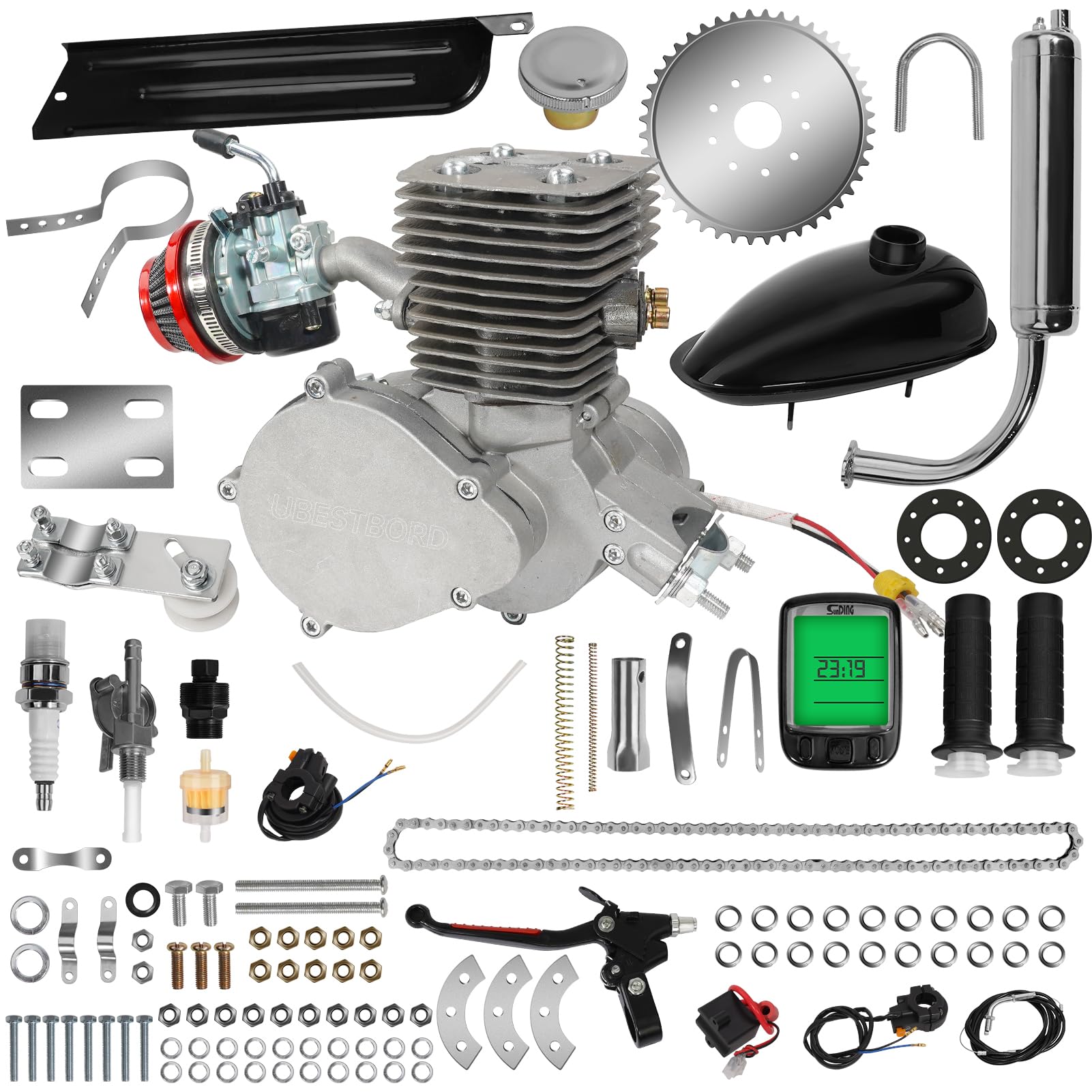 Bicycle Motor Kit 100cc 2 Stroke Engine Motorized Bike Motor Kit for 26"-28" Bicycles Petrol Gas Powered Bike Motor Kit Upgrade with Digital Speedometer & 3L Fuel Tank