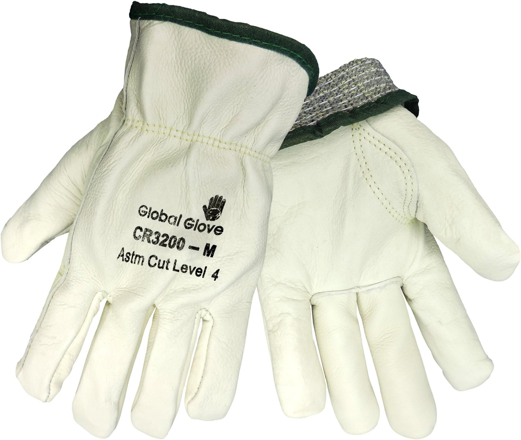 Global Glove CR3200 Aralene Kevlar Fiber Premium Cow Grain Palm Glove, Cut Resistant, Large (Case of 72)