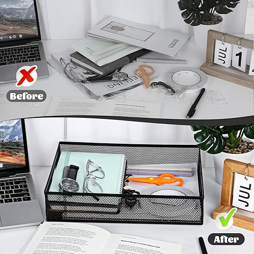 Miniatura 7 de Bandeja organizadora de escritorio tamaño A4, organizador de cajones de malla negra, bandeja de almacenamiento de papel de escritorio, cesta de