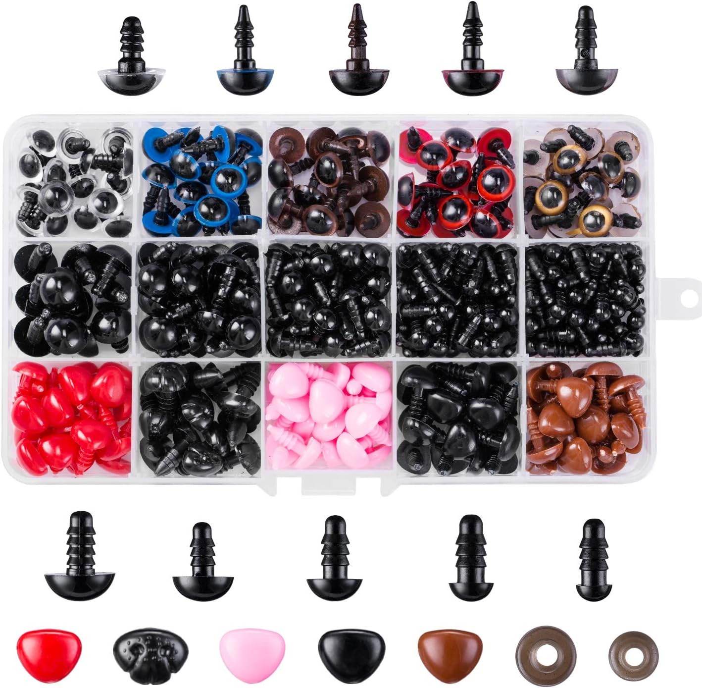 - 752pcs Safety Eyes and Safety Noses with Washers for Doll, Colorful Plastic Safety Eyes and Noses Assorted Sizes for Doll, Plush Animal and Teddy Bear Craft Making by AMOKIA