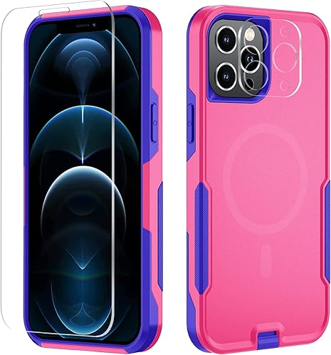 Xmon Funda magnética para iPhone 12 Pro Max probada contra caídas de grado militar y con MagSafe Protector de pantalla de vidrio templado con lente