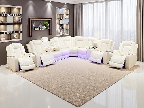 Miniatura 19 de Juego de sofá modular reclinable eléctrico, juegos de muebles de sala de estar, sofá reclinable seccional de cuero negro, sofá reclinable eléctrico