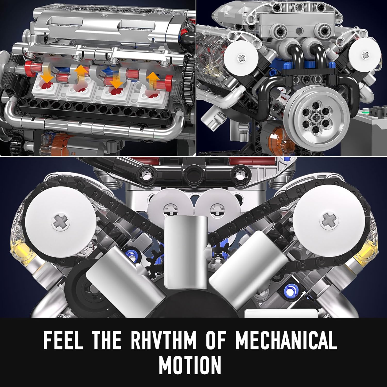 Mould King 10088 V8 Engine Model Building Kit That Runs, Build Your Own Mini Engine That Works, STEM Toy Gift for Adults 14+ Teens, DIY Mechanic Engineering Construction for Display (535 PCS)