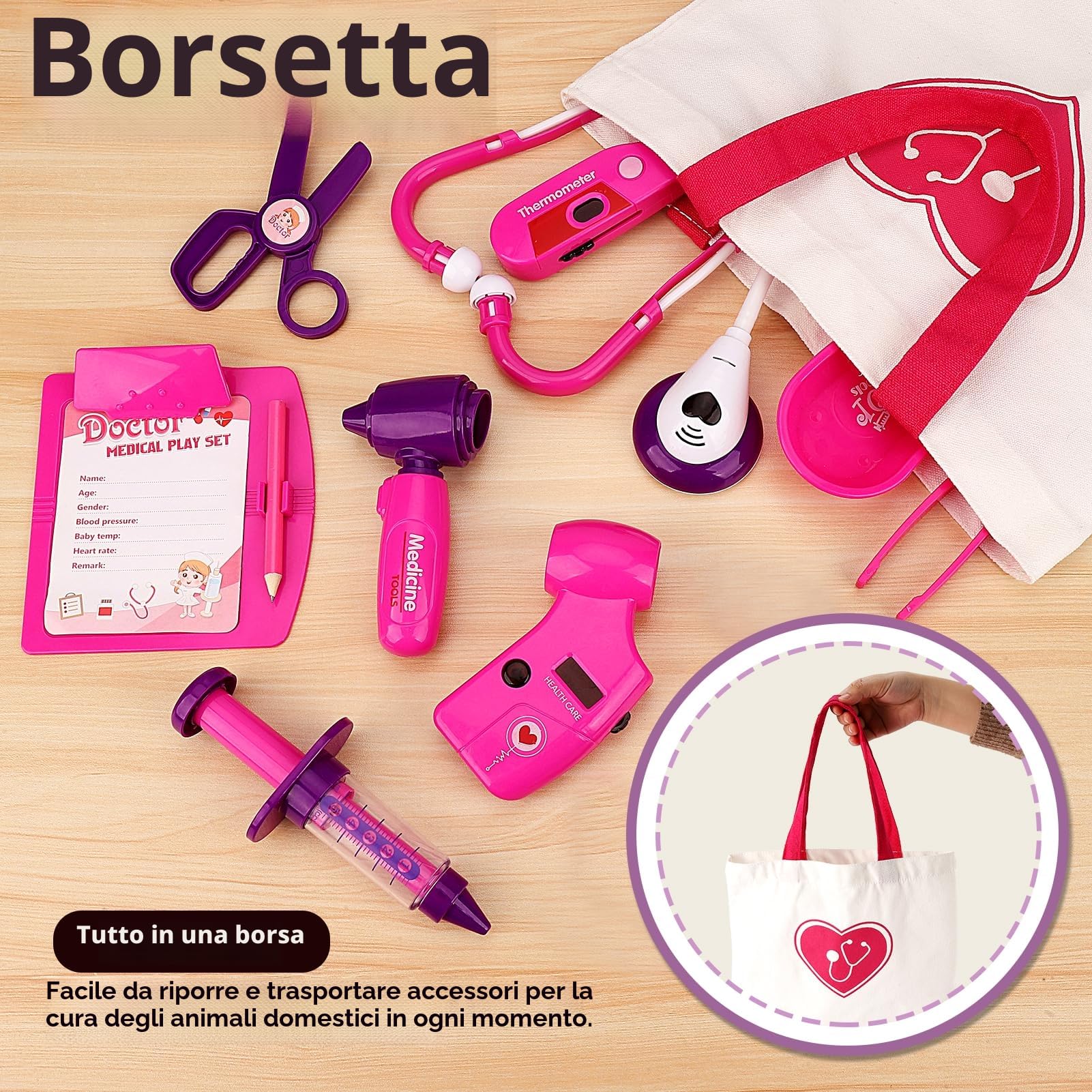 HERSITY Veterinario Bambini con Cane Peluche, Giocattoli Valigetta Dottore Veterinario Accessori, Giochi Bambina Gioco di Ruolo Regalo 3 4 5 Anni