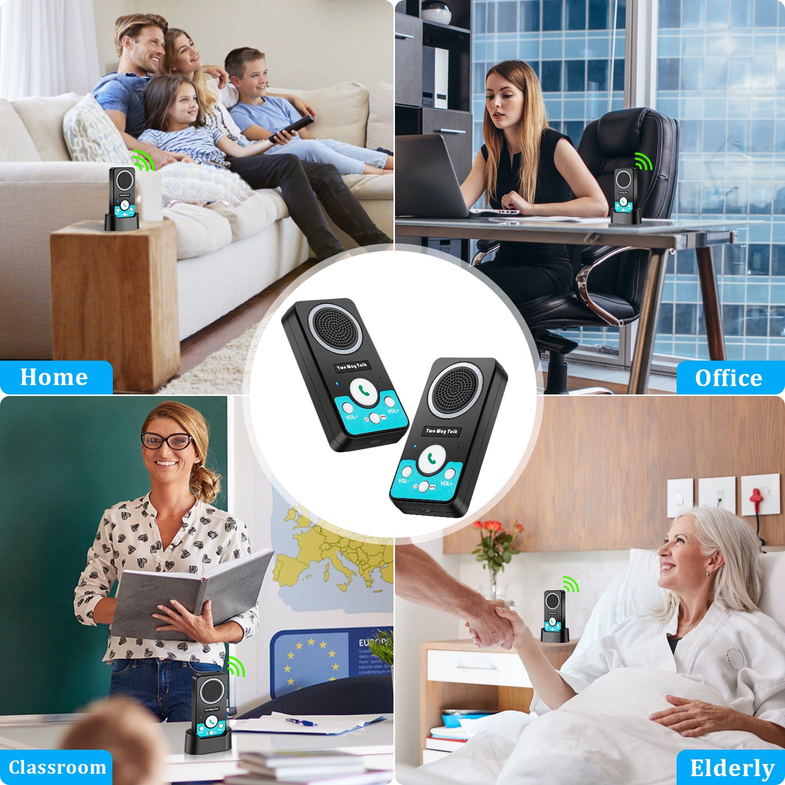 Interfoni wireless per la casa, 2 vie audio vivavoce a lungo raggio, comunicazione stanza a stanza, citofono porta portatile, sistema interfono duplex completo per anziani