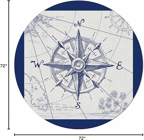 Miniatura 3 de Alfombra redonda de brújula náutica de 6 pies, lavable para dormitorio, cocina, baño, sala de estar, comedor, lavandería, área+alfombra, alfombra