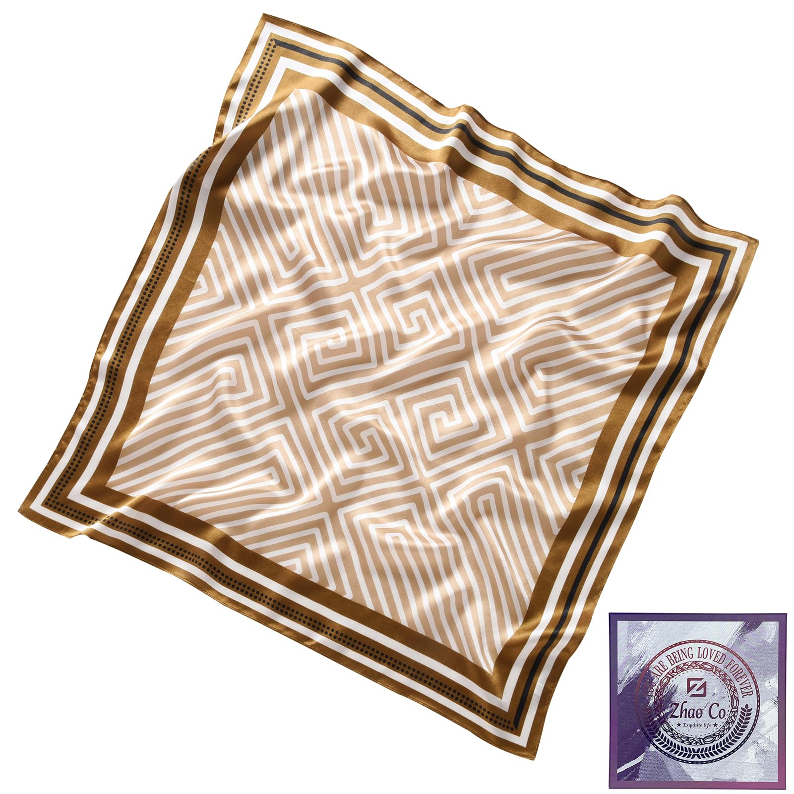 ZhaoCo 100% Natürliche Maulbeerseide Schal, 70x70cm / 27.5x27.5 Zoll Seidentuch Grafikdruck Klein Weich Quadratisch Seidenschal für Damen