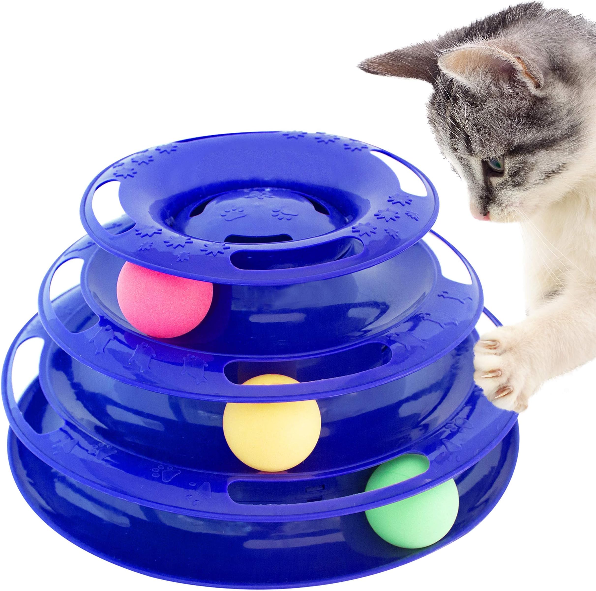 Purrfect Feline Titan's Tower, 3 Tier Cat Tower for Indoor Cats, Blue - Multi-Stage Interactive Cat Toy Ball Track with Anti-Slip Grips - Cat Tree Tower, Suitable for One or More Cats