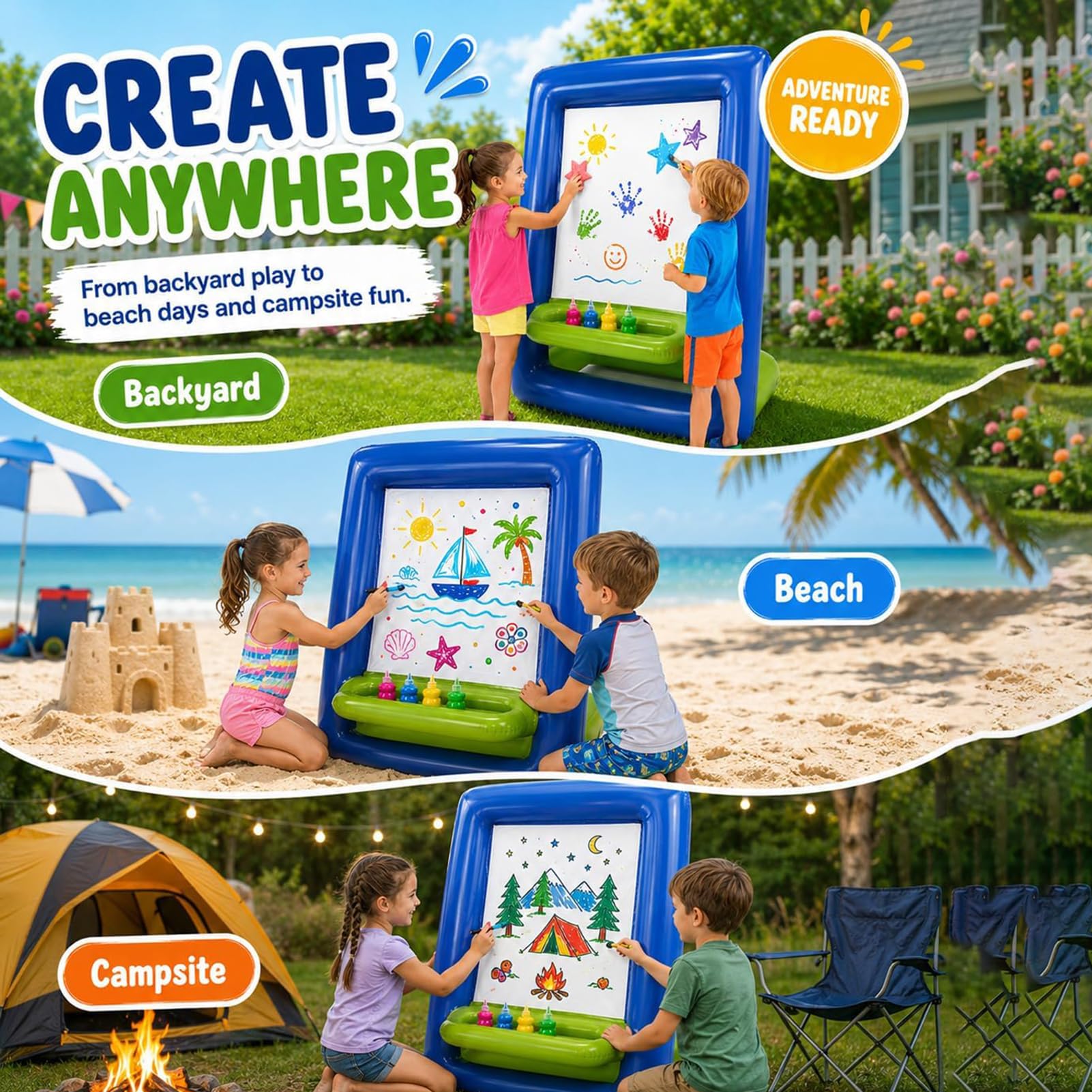 Inflatable Easel for Kids Washable Outdoor Paint Station, Aufblasbare Staffelei für Kinder, Doppelseitige Abwaschbare Malstaffelei, Wiederverwendbare Tragbare Staffelei für Malen, Zeichnen
