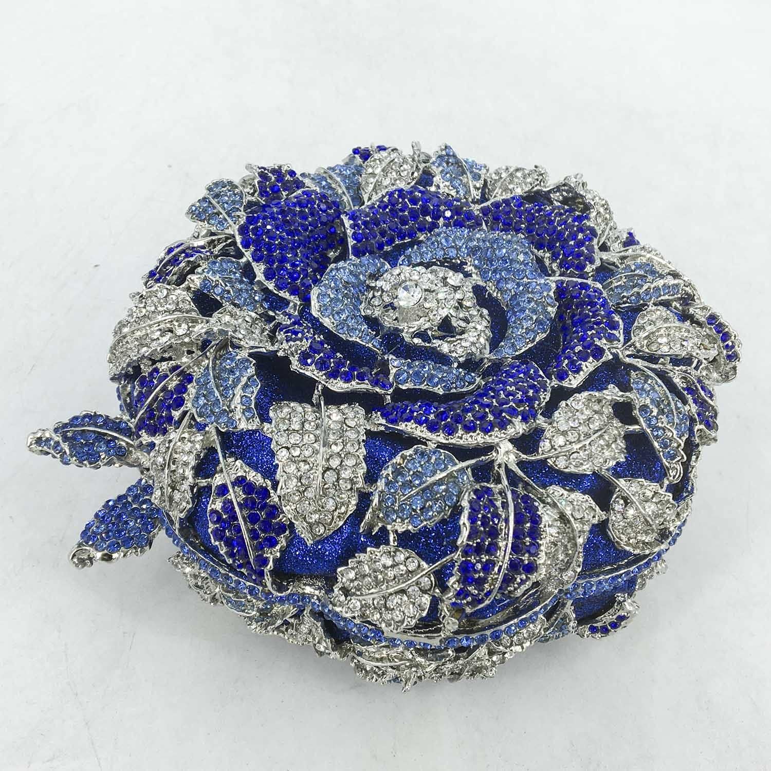 Boutique De FGG Round Rose Flower Crystal Clutch Purses for Women Formal Evening Bags Wedding Clutch Bag Party Handbags,Mini - Image 4
