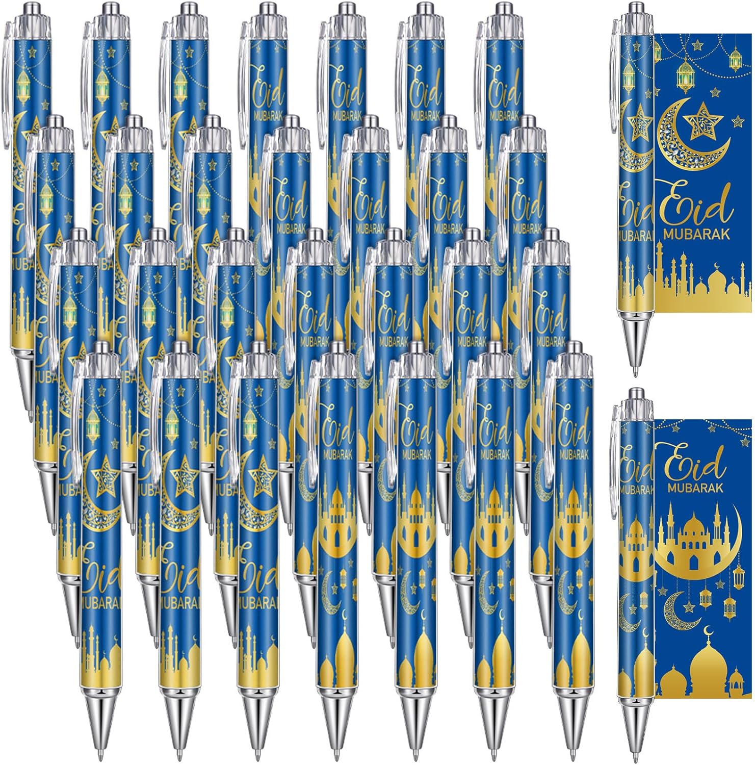 30 Pcs Eid Mubarak Pens Bulk Ramadan Gifts Mubarak Ballpoint Pens Eid Party Favors Arabic Novelty Muslim Gifts Islamic Goody Bag Stuffers(Blue)