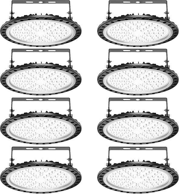 Viugreum 8 Pack 300W UFO LED High Bay Light, 30000LM Ultra Thin LED Warehouse Lighting 6500K Daylight White, IP65 Waterproof Commercial Bay Lighting Shop Area Workshop Garage Lights Fixtures