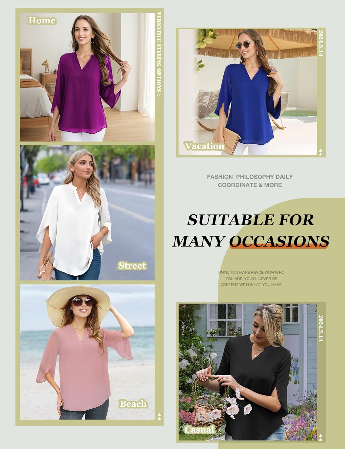 Women's 3/4 Sleeve Chiffon Blouses for Women Dressy Casual, V Neck Double Layers Chiffon Blouses 2025, Tunic Tops - Image 6