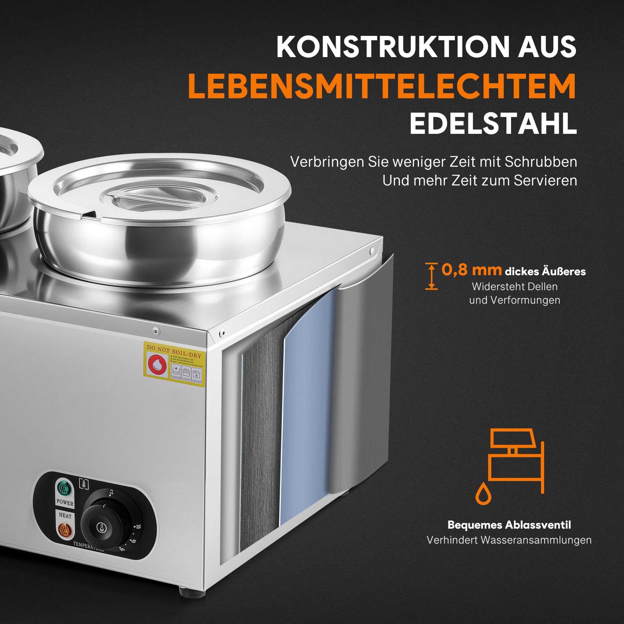 Wilprep Chafing Dish Elektrisch 14L (2 X 7L Rund) Profi Gastro Speisewärmer Buffetwärmer Elektrische Warmhaltebehälter Bain Marie mit Ablaufhahn & Deckel, 1500W 30-85°C Edelstahl für Buffets, Hotels
