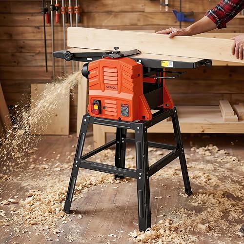 VEVOR Raboteuse Dégauchisseuse 2,4 hp Dégauchisseuse d'Établi 25,4x92,5 cm pour Bricolage Menuiserie, 8000 tr/min, avec Support, Tête de Coupe Droite à 2 Lames, Profondeur de Coupe Réglable 0-3 mm - 8