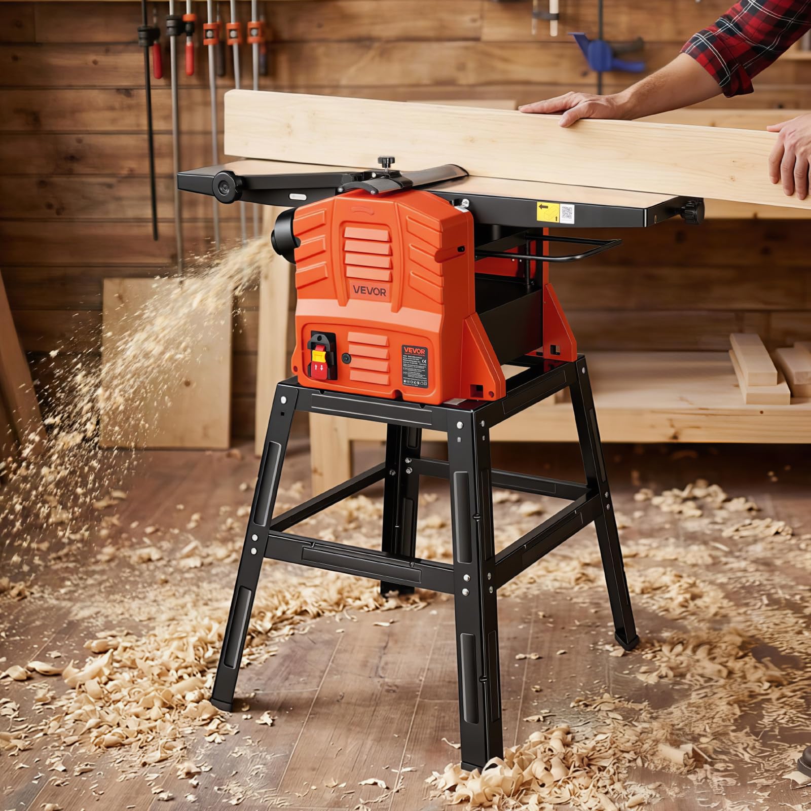 VEVOR Raboteuse Dégauchisseuse 2,4 hp Dégauchisseuse d'Établi 25,4x92,5 cm pour Bricolage Menuiserie, 8000 tr/min, avec Support, Tête de Coupe Droite à 2 Lames, Profondeur de Coupe Réglable 0-3 mm