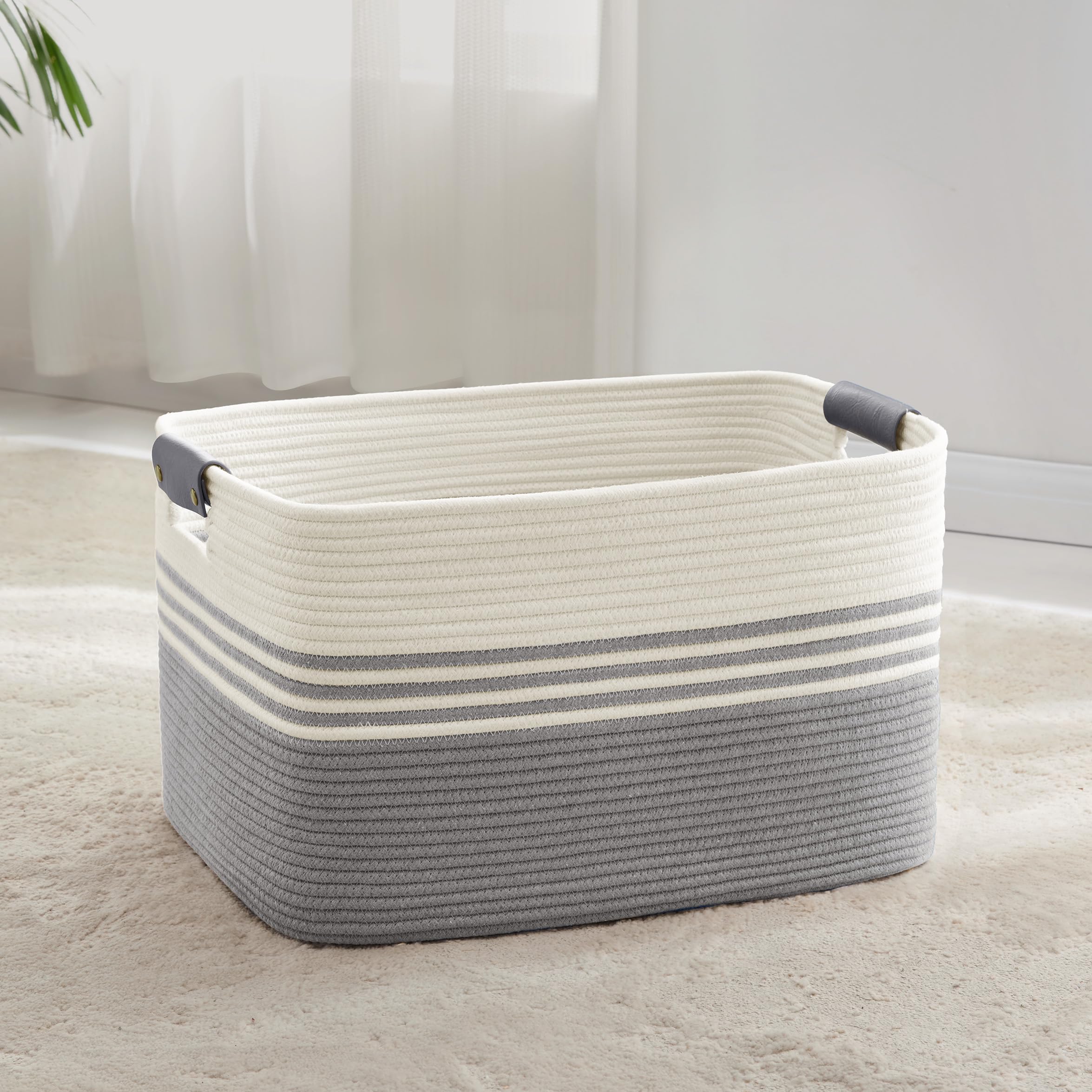 Panier à linge tressé grand format coffre de rangement coton 60L